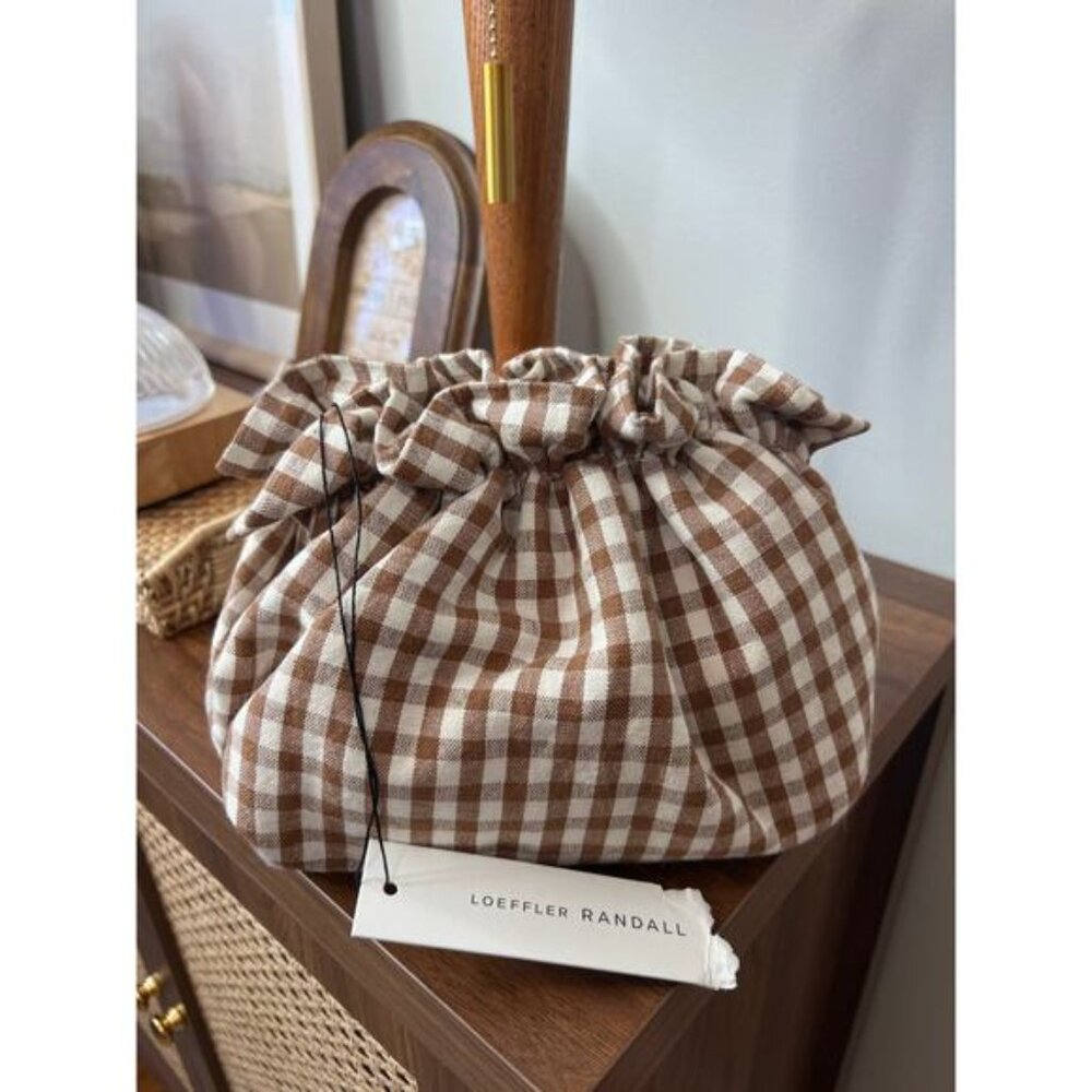NWT Loeffler Randall Willa Mini Pouch Clutch Brown Gingham Crossbody